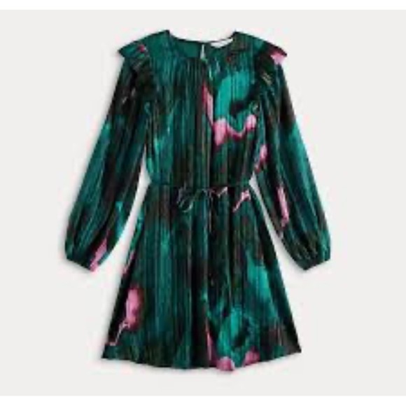 Nine West Ruffle Sleeve Blouson Mini Dress Women Medium Green Whimsigoth Shimmer - Picture 4 of 15